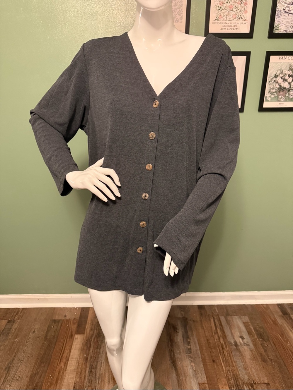 Carole Little Charcoal V-Neck Button Front Cardigan NWT Size 2X